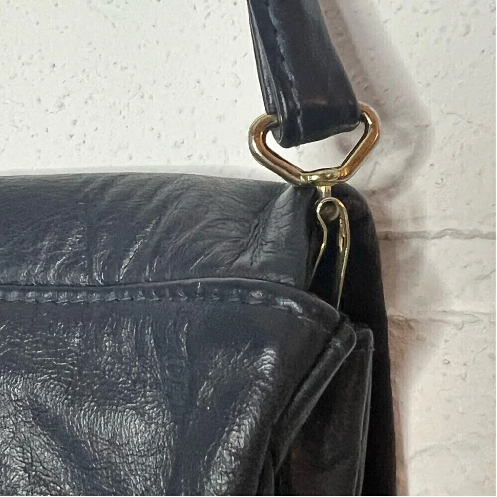 Vintage Blue Leather Crossbody Shoulder Bag